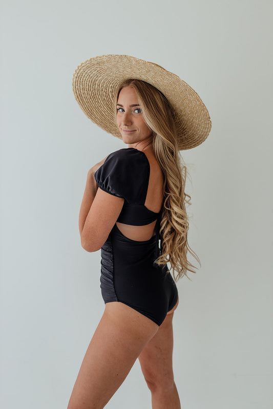 PUFF SLEEVE ONE PIECE IN BLACK BY PINK DESERT