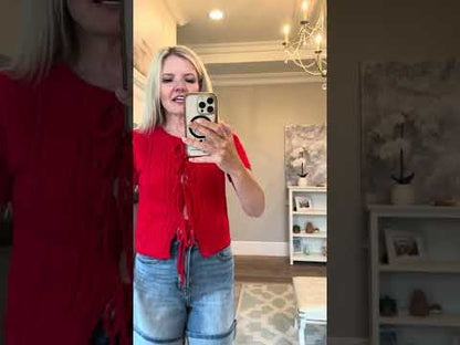 THE KAILEY TIE-FRONT KNIT TOP IN RED