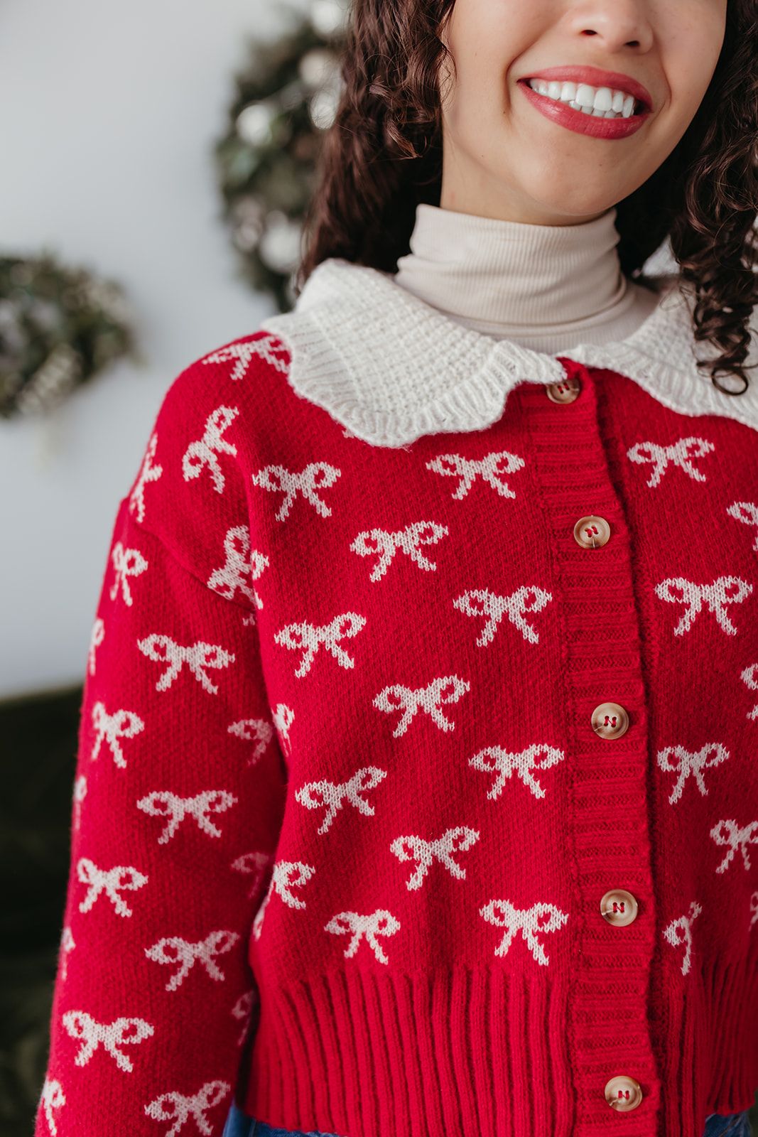 THE CLARRIE CROCHET KNIT CARDIGAN IN RED