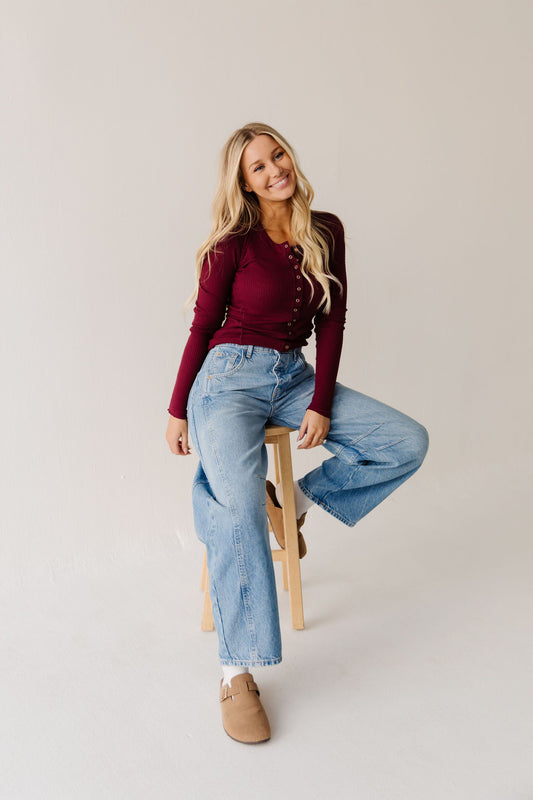 FREE PEOPLE GOOD LUCK MID RISE BARREL JEAN IN ULTRA LIGHT
