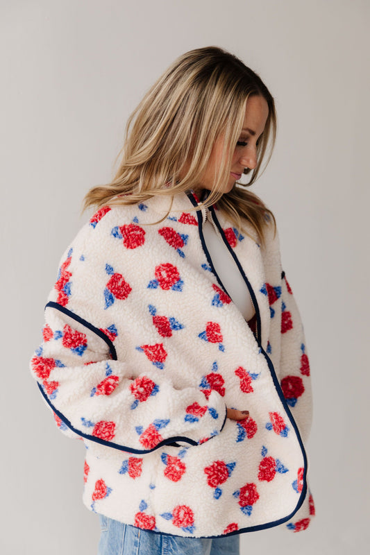 THE DIANNE FLORAL SHERPA JACKET IN CREAM