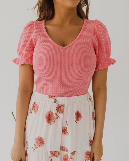THE BETHANY PUFF SLEEVE TOP IN BUBBLEGUM PINK