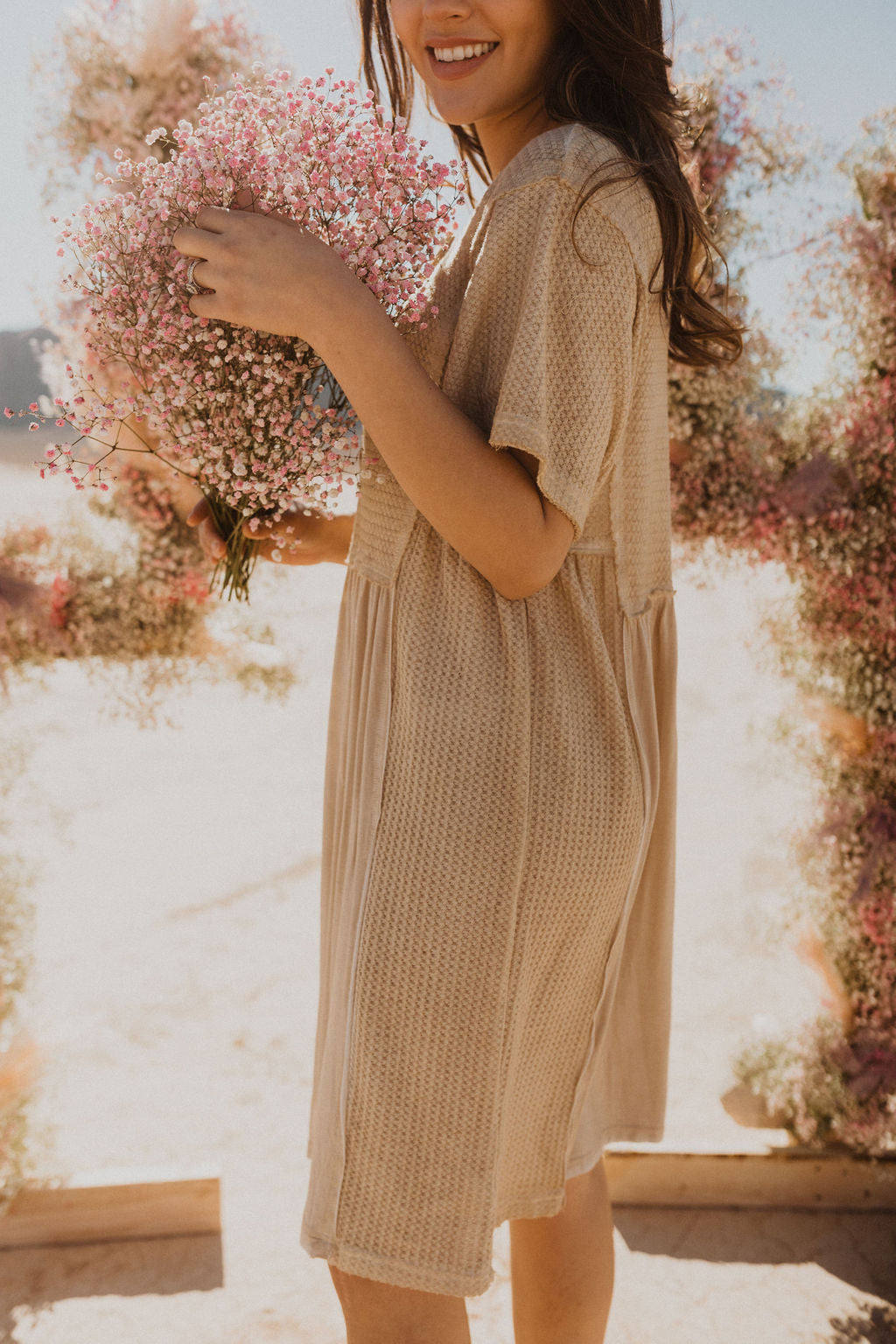 THE COASTLINE KNITTED DRESS IN SAND