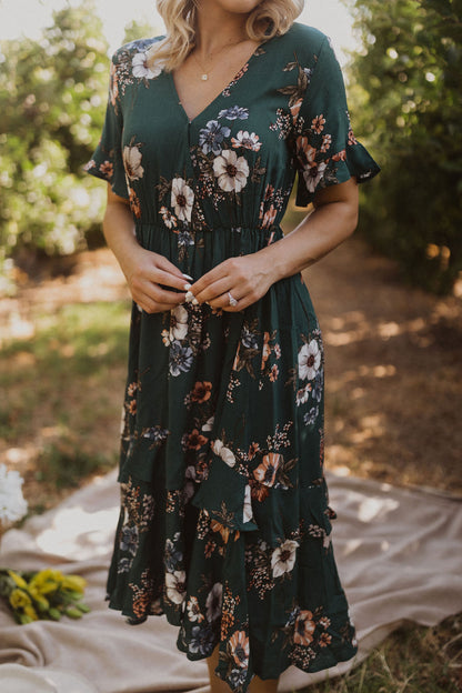 THE HOT SPRINGS FLORAL MIDI DRESS IN TEAL
