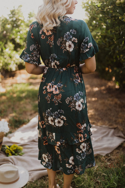 THE HOT SPRINGS FLORAL MIDI DRESS IN TEAL