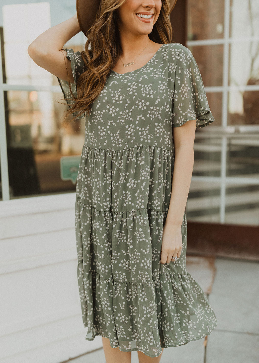 THE KENZIE TIERED DRESS IN SAGE