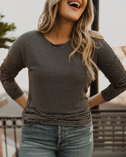 THE BASIC STRIPED LONG SLEEVE TOP IN BLACK AND WHITE