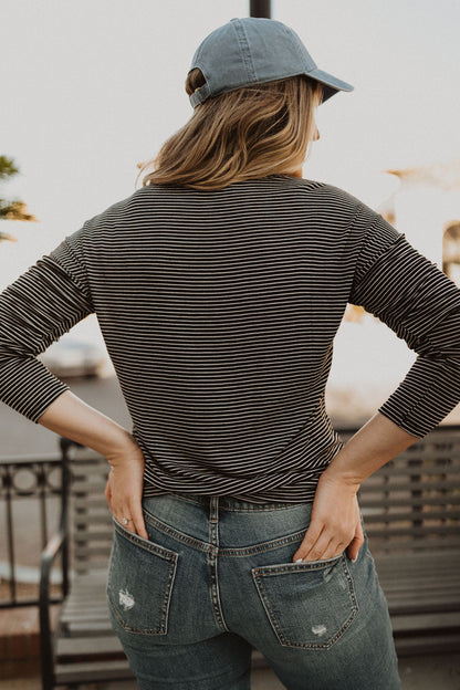 THE BASIC STRIPED LONG SLEEVE TOP IN BLACK AND WHITE