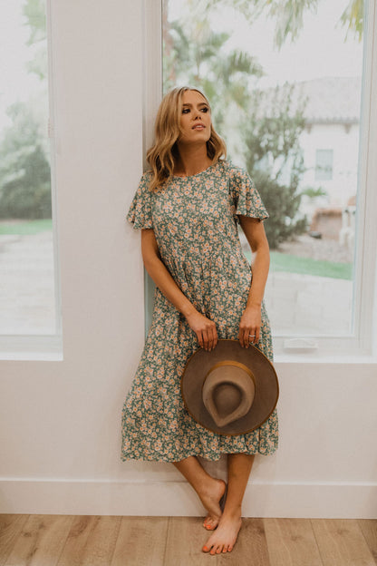 THE SPRING FLING TIERED FLORAL DRESS IN SAGE