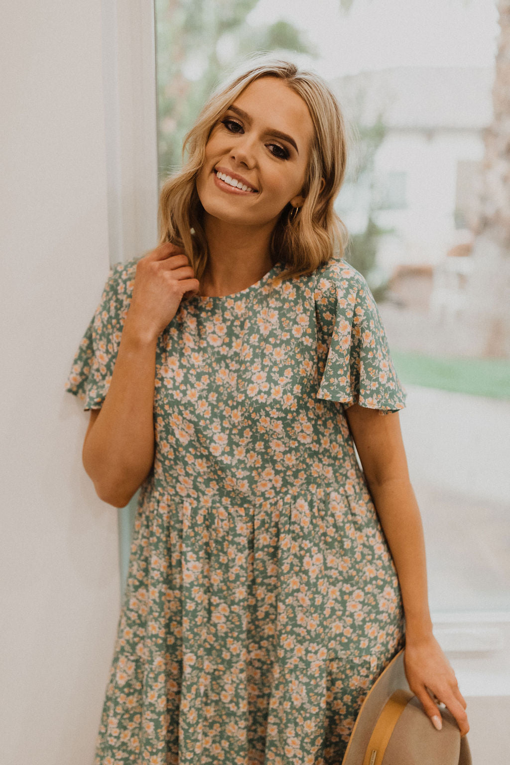 THE SPRING FLING TIERED FLORAL DRESS IN SAGE