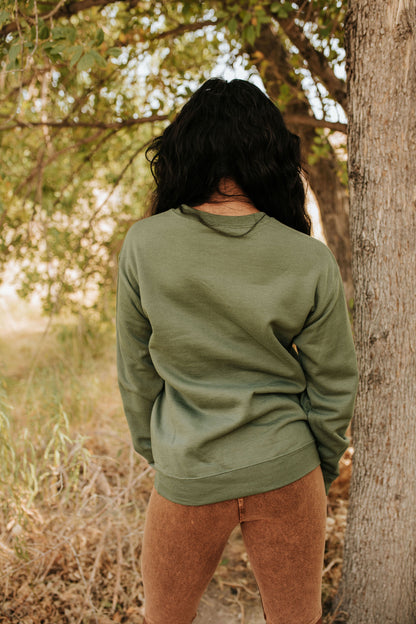 THE LET'S GO CAMPING PULLOVER IN MILITARY GREEN