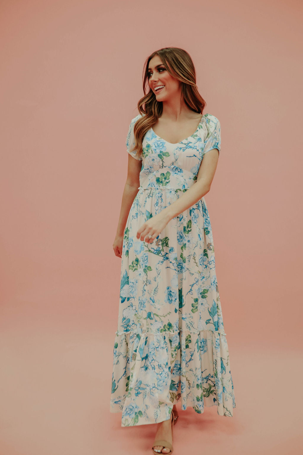 THE JENNA FLORAL MAXI DRESS IN BEIGE