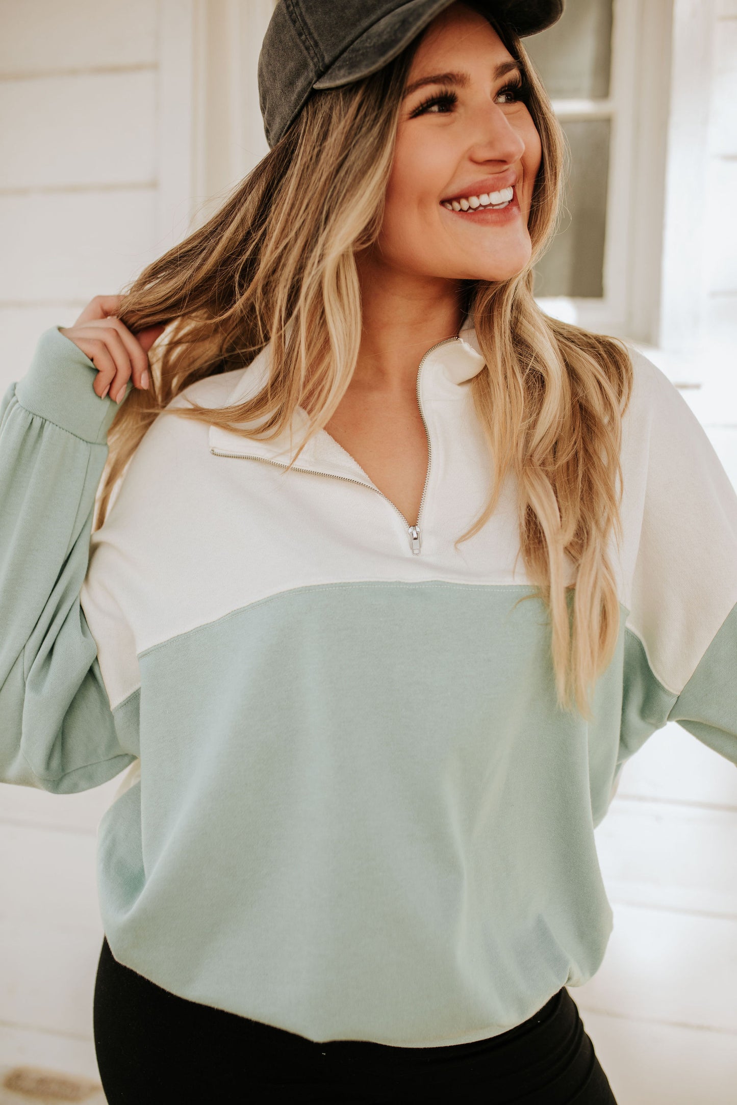 THE PIER COLOR BLOCK PULLOVER IN SAGE