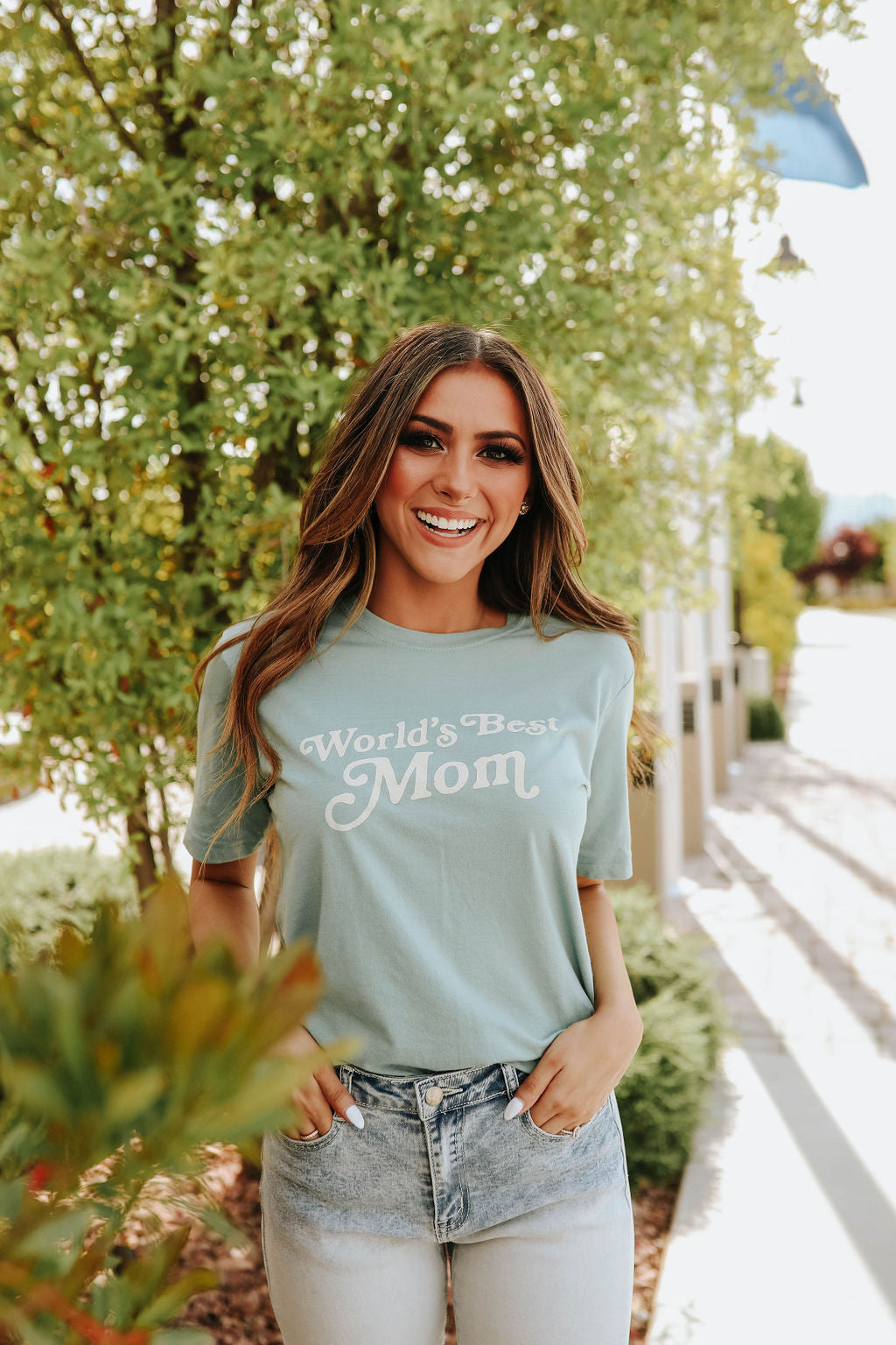 WORLD'S BEST MOM TEE IN TEAL