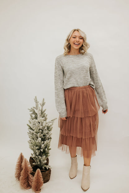 THE MIA TIERED POLKA DOT SKIRT IN MAUVE