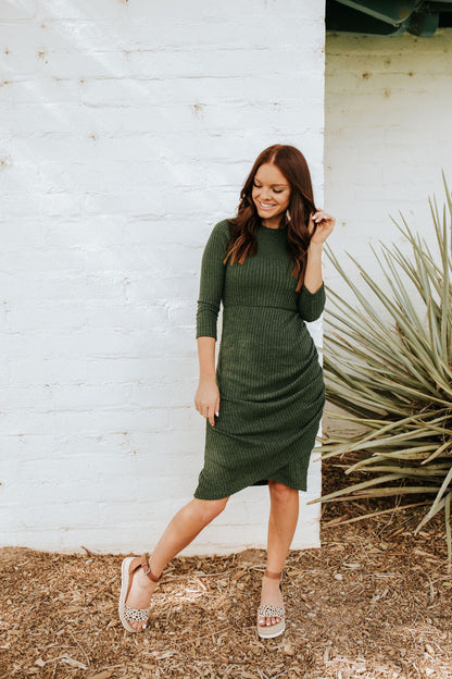 THE LUCKY YOU MIDI DRESS IN OLIVE