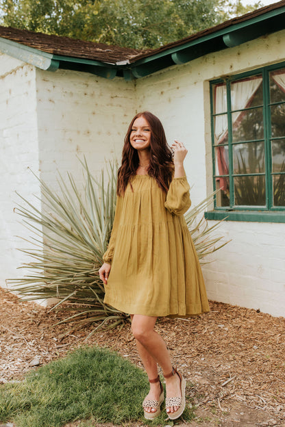 THE GIRLY GIRL MINI DRESS IN CHARTREUSE