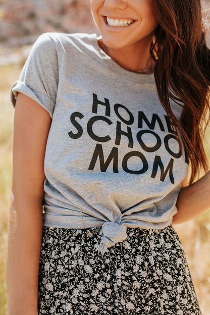 THE HOME SCHOOL MOM GRAPHIC TEE IN HEATHER GREY BY PINK DESERT
