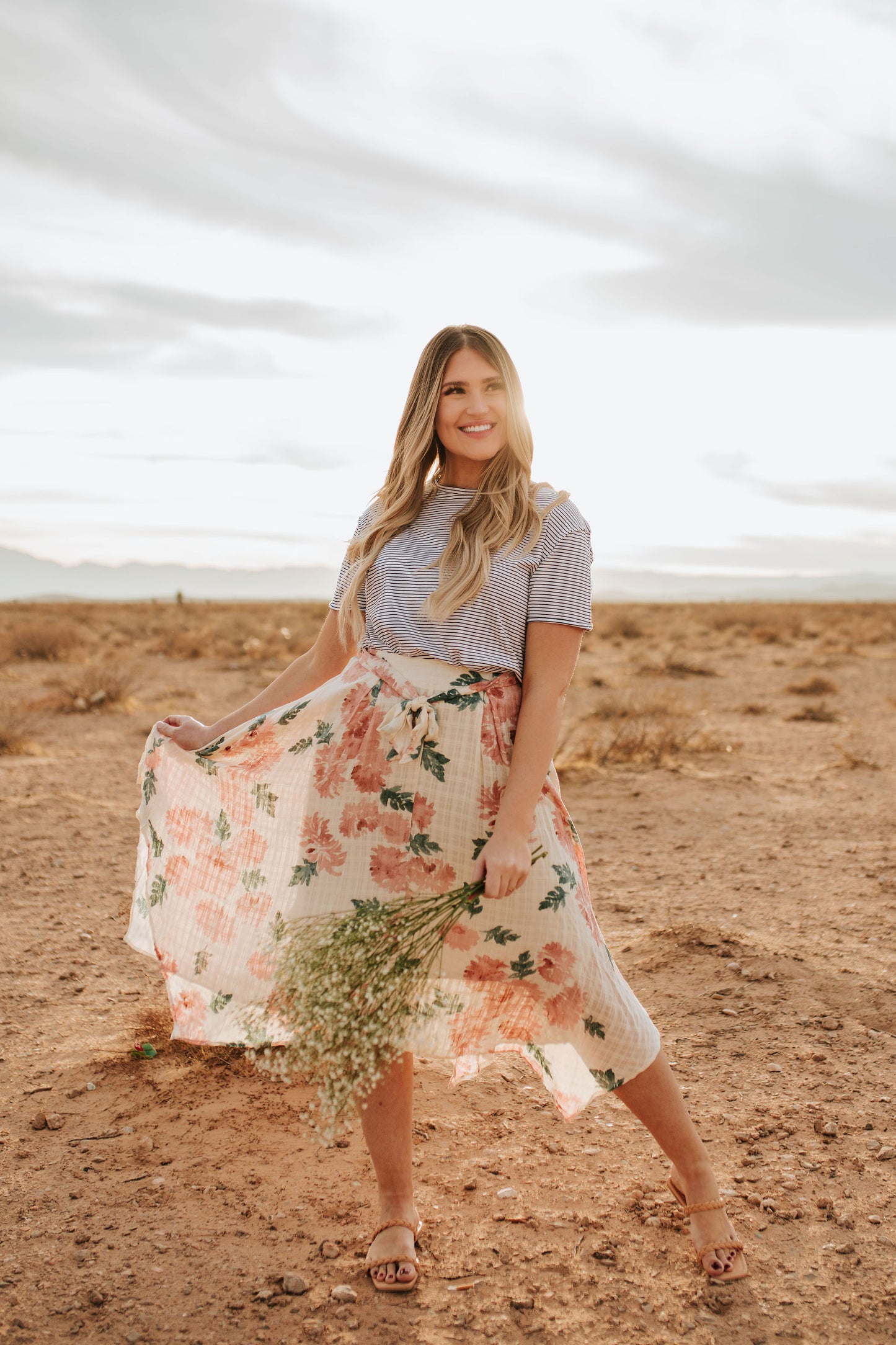 THE FLOWER BED FLORAL SKIRT IN CREAM
