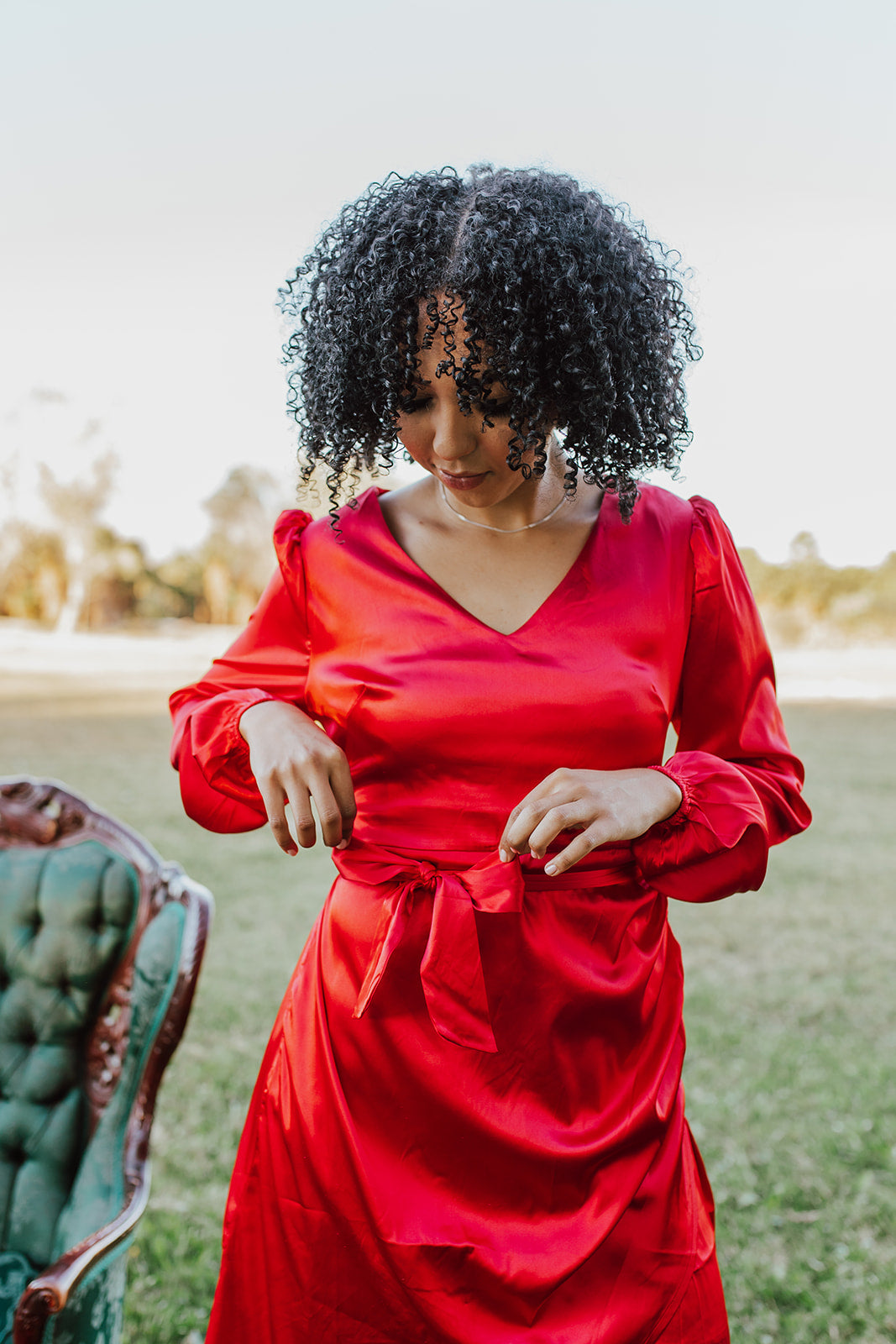 Red faux wrap dress 2025