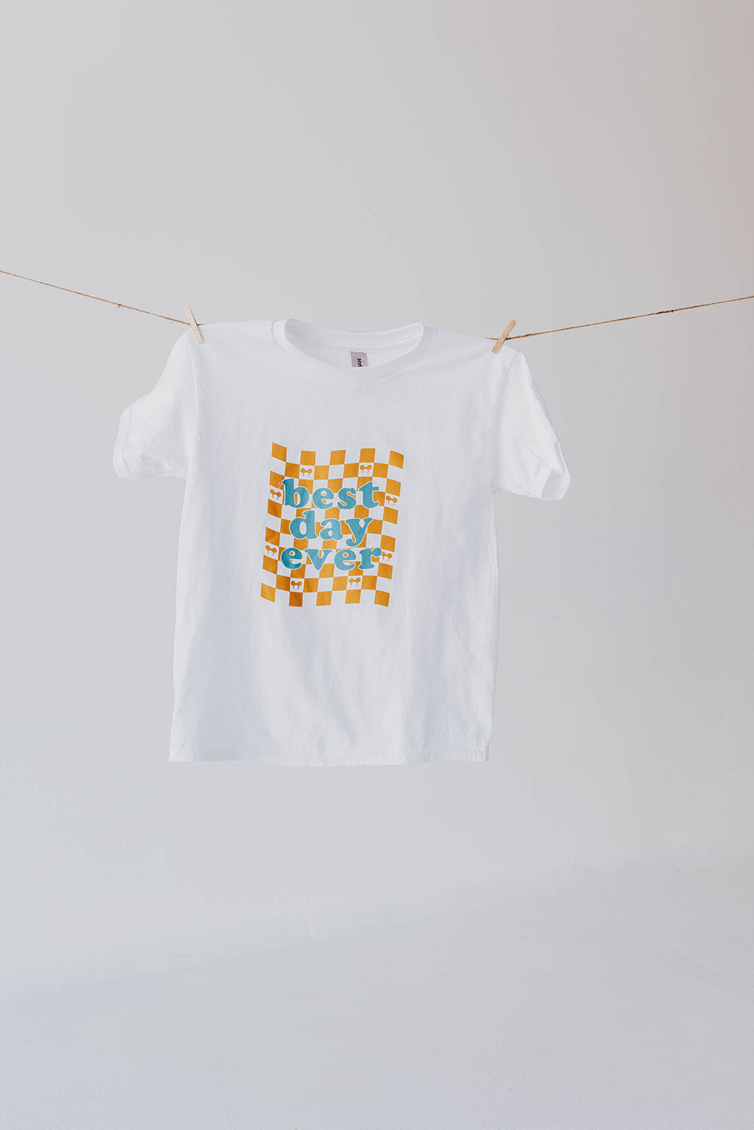 THE BEST DAY EVER KIDS WHITE TEE BY HAPPY THREADS X PINK DESERT IN BLUE AND ORANGE