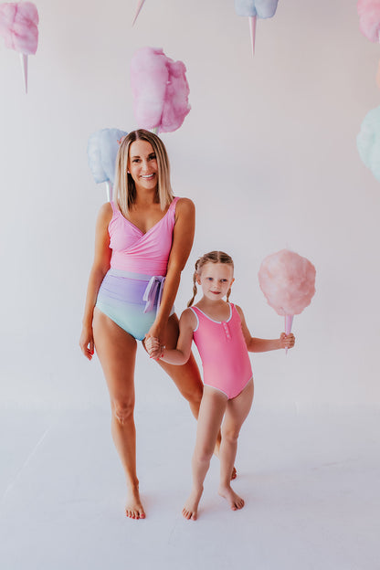 GIRLS BUTTON FRONT ONE PIECE IN COTTON CANDY PINK BY SARAH TRIPP X PINK DESERT
