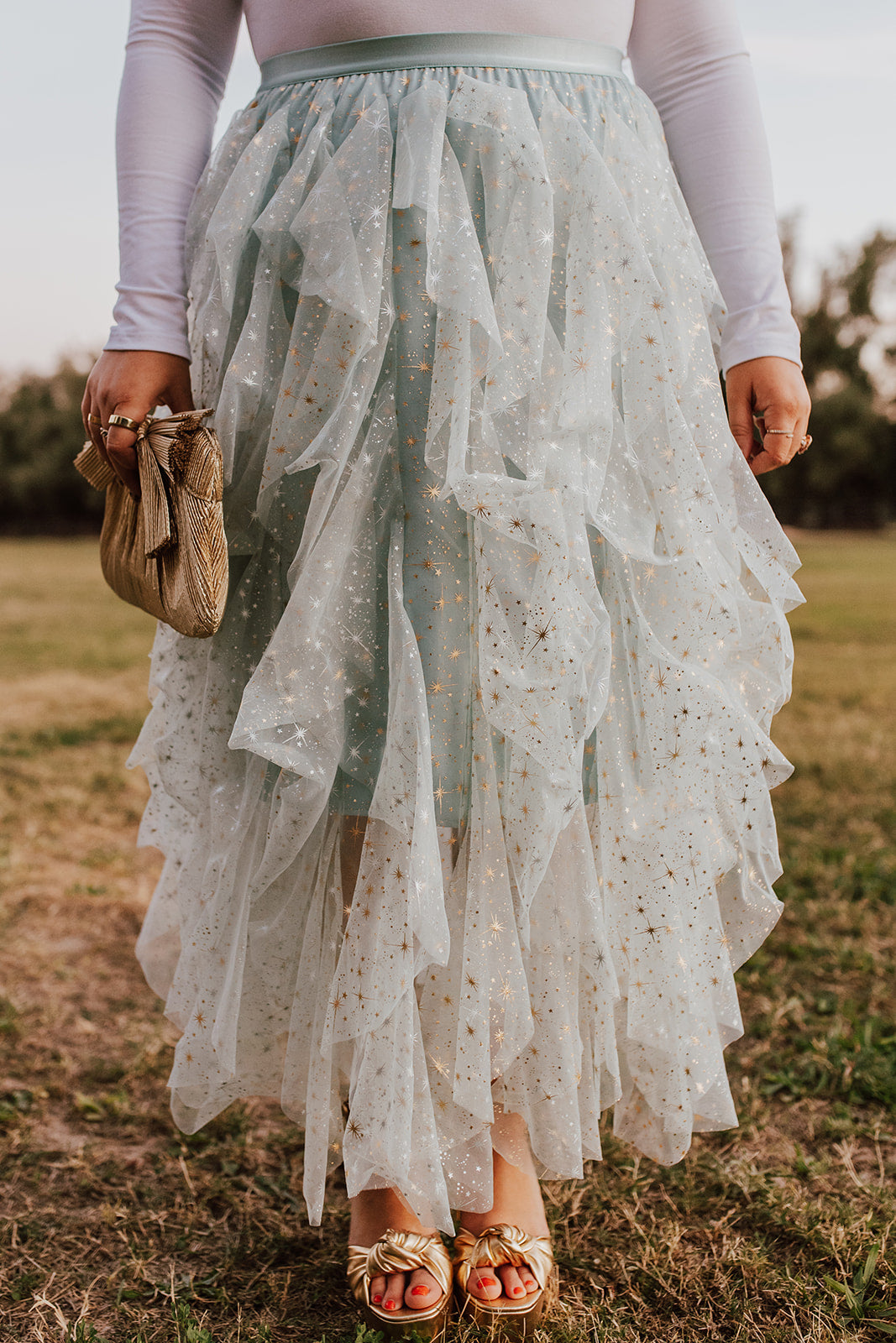 Gray tulle midi skirt sale