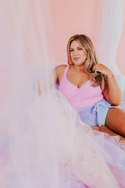 SARAH WRAP ONE PIECE IN COTTON CANDY OMBRE BY SARAH TRIPP X PINK DESERT