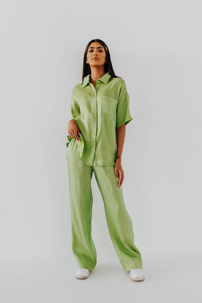 THE GENEVIEVE SATIN SET IN GREEN