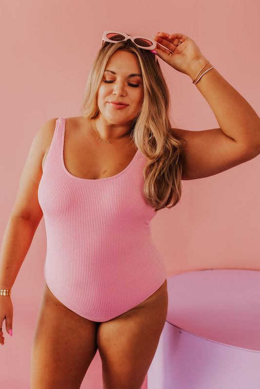 BUTTON FRONT ONE PIECE IN RIBBED COTTON CANDY BLUE BY SARAH TRIPP X PINK  DESERT