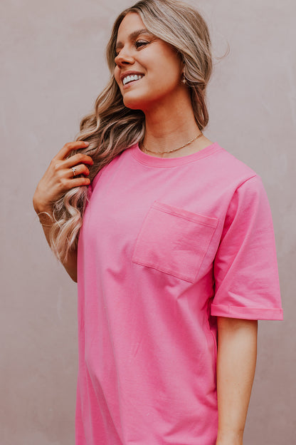 THE EASY DOES IT POCKET T-SHIRT DRESS BY PINK DESERT IN HOT PINK
