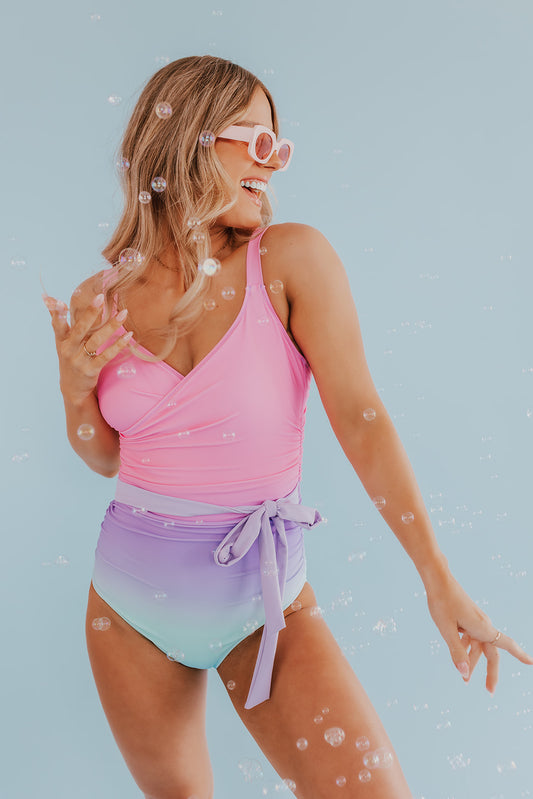 BUTTON FRONT ONE PIECE IN RIBBED COTTON CANDY BLUE BY SARAH TRIPP X PINK  DESERT