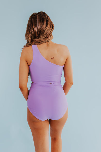 CUTOUT ONE PIECE IN LAVENDER COLOR BLOCK BY SARAH TRIPP X PINK DESERT