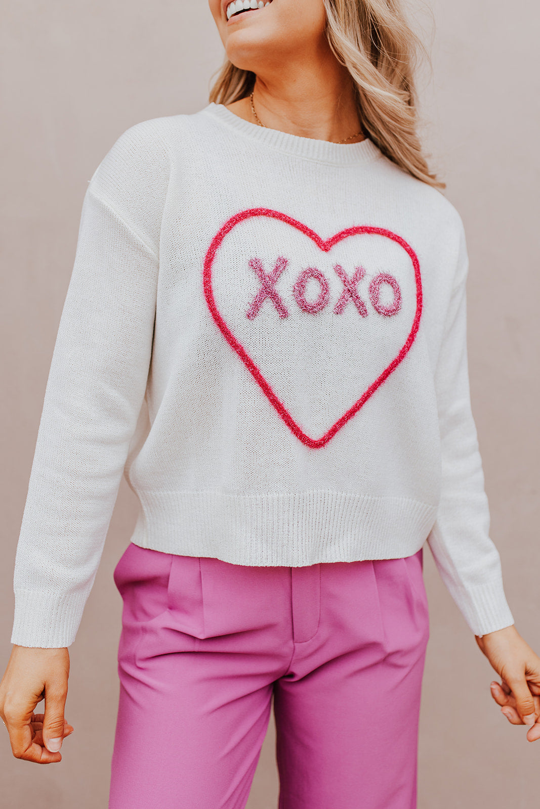 THE XOXO METALLIC EMBROIDERED SWEATER IN IVORY