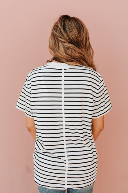THE DAY OFF TEE IN BLACK AND WHITE STRIPE
