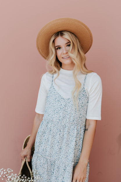 THE LIBBY FLORAL MIDI DRESS IN LIGHT BLUE