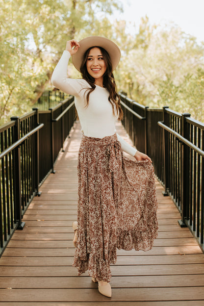 THE MARISSA MAXI SKIRT IN COCOA FLORAL