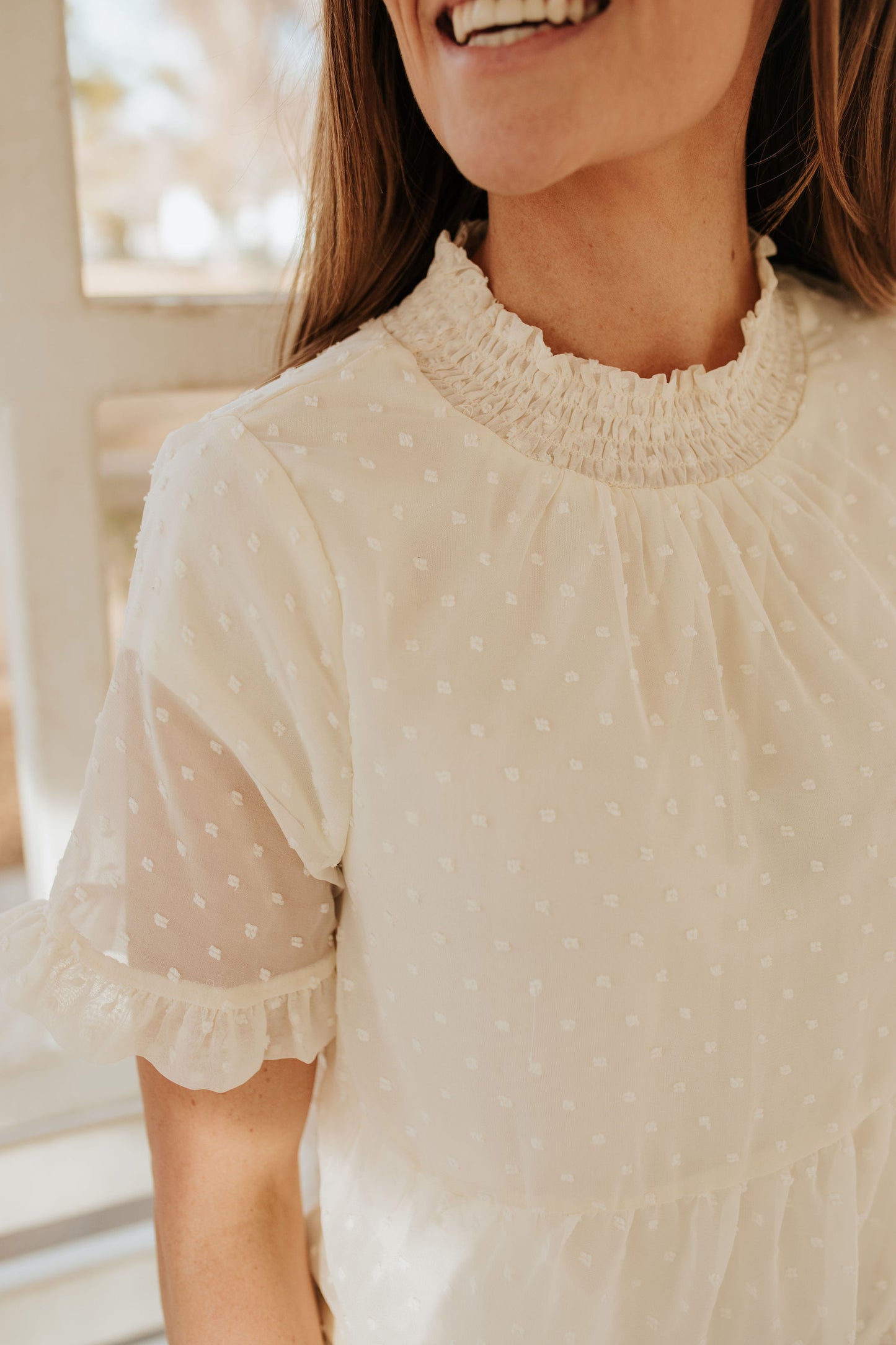 THE CANDACE SWISS DOT BLOUSE IN CREAM