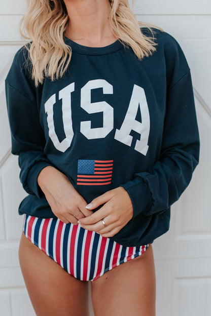 THE USA GRAPHIC PULLOVER IN NAVY *RESTOCKED*
