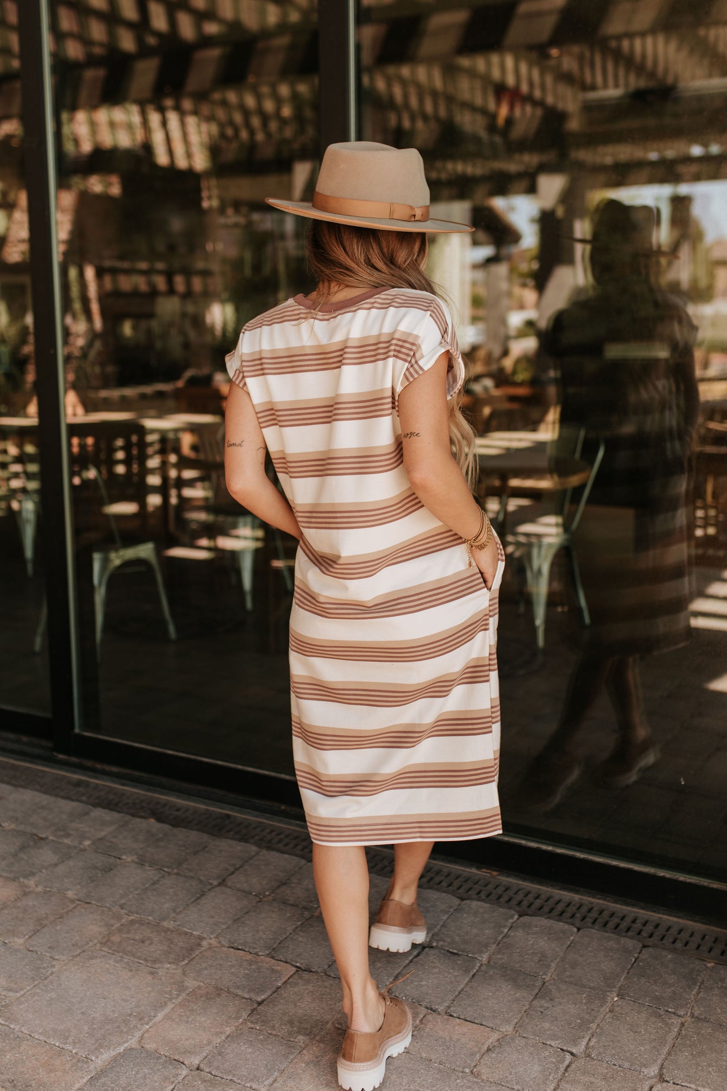 THE CHARITY STRIPED T-SHIRT DRESS IN CREAM