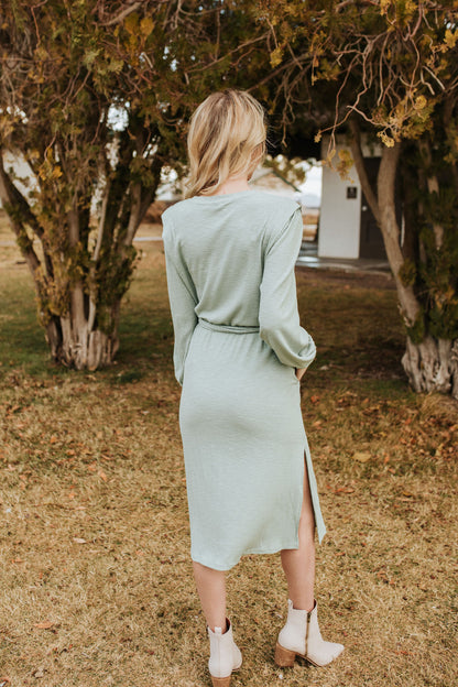 THE RYDER RIBBED KNIT MIDI DRESS IN SAGE