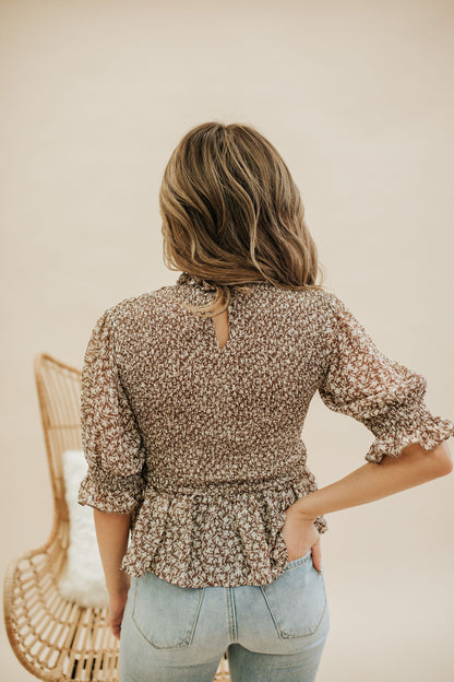 THE SANTA FE SMOCKED BLOUSE IN BROWN FLORAL