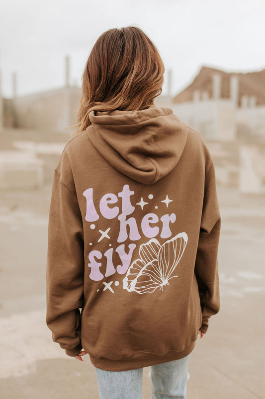 THE LET HER FLY BUTTERFLY HOODIE IN CHOCOLATE BY PINK DESERT
