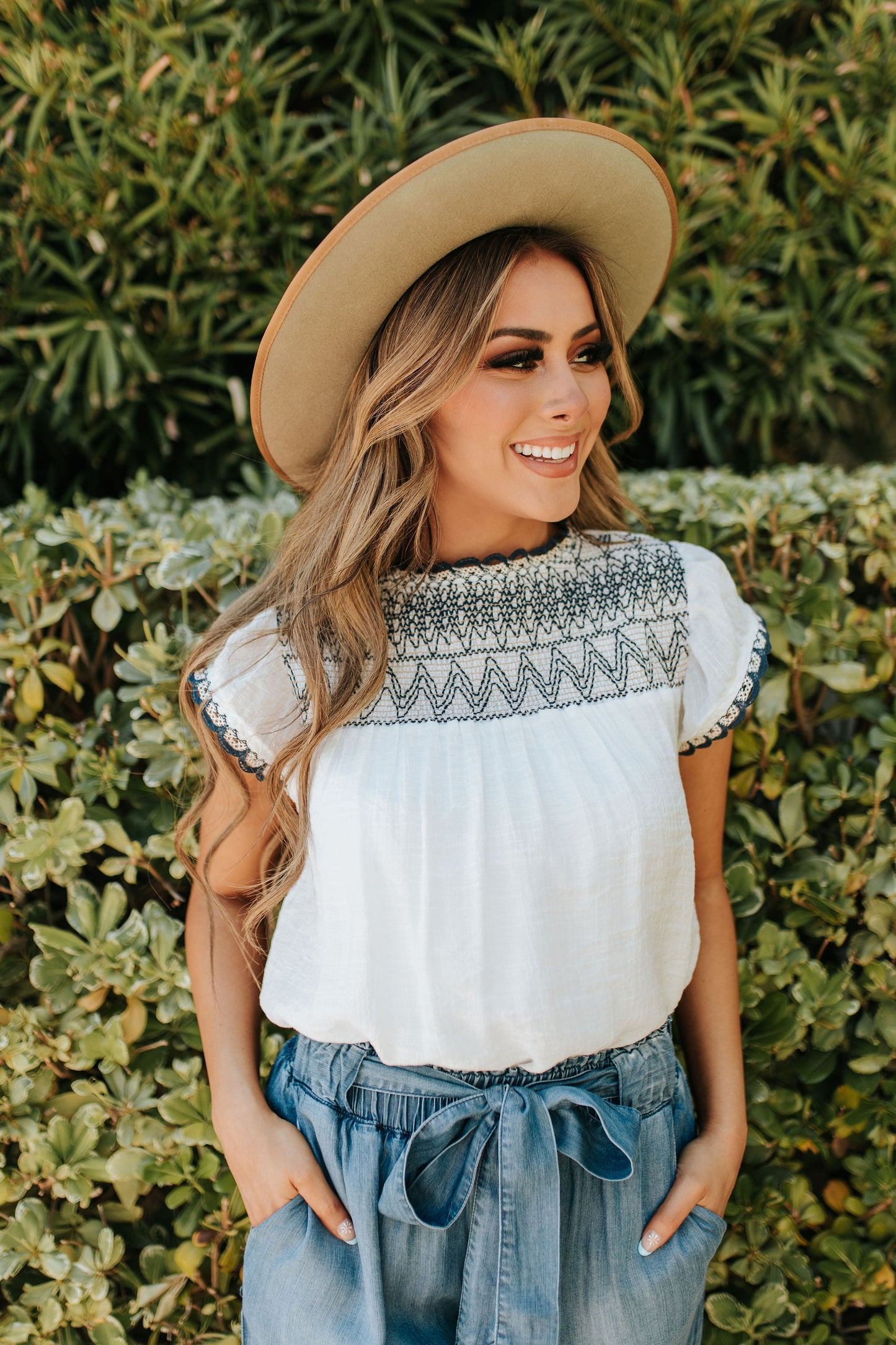 THE INDIE EMBROIDERED TOP IN IVORY