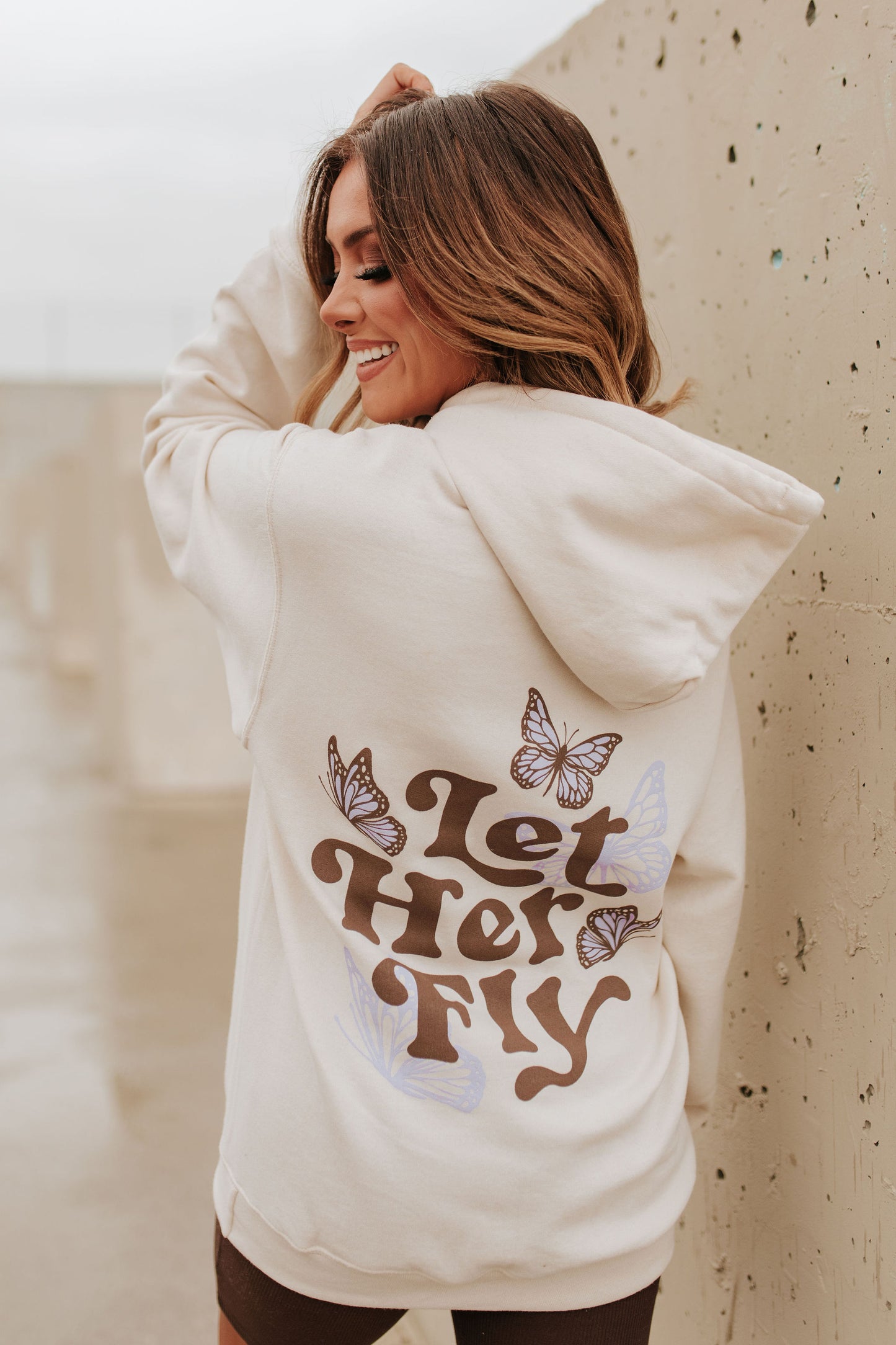 THE LET HER FLY BUTTERFLY HOODIE IN NATURAL BY PINK DESERT