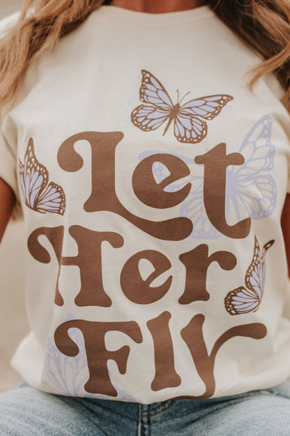 THE LET HER FLY BUTTERFLY TEE IN NATURAL BY PINK DESERT