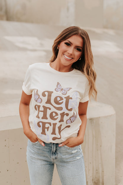 THE LET HER FLY BUTTERFLY TEE IN NATURAL BY PINK DESERT