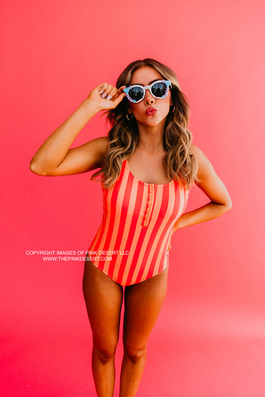 Pink Desert 23-3 EX Girls Mini Scoop One Piece Swimsuit in Ribbed Bombshell Red by Pink Desert 2T