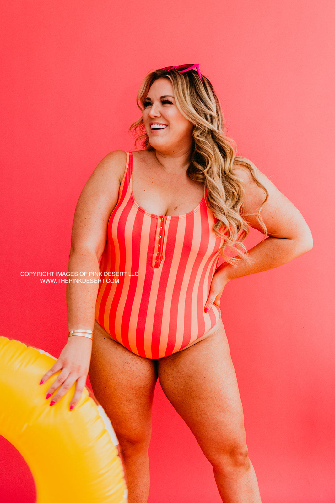 BUTTON FRONT ONE PIECE IN SORBET STRIPE BY PINK DESERT