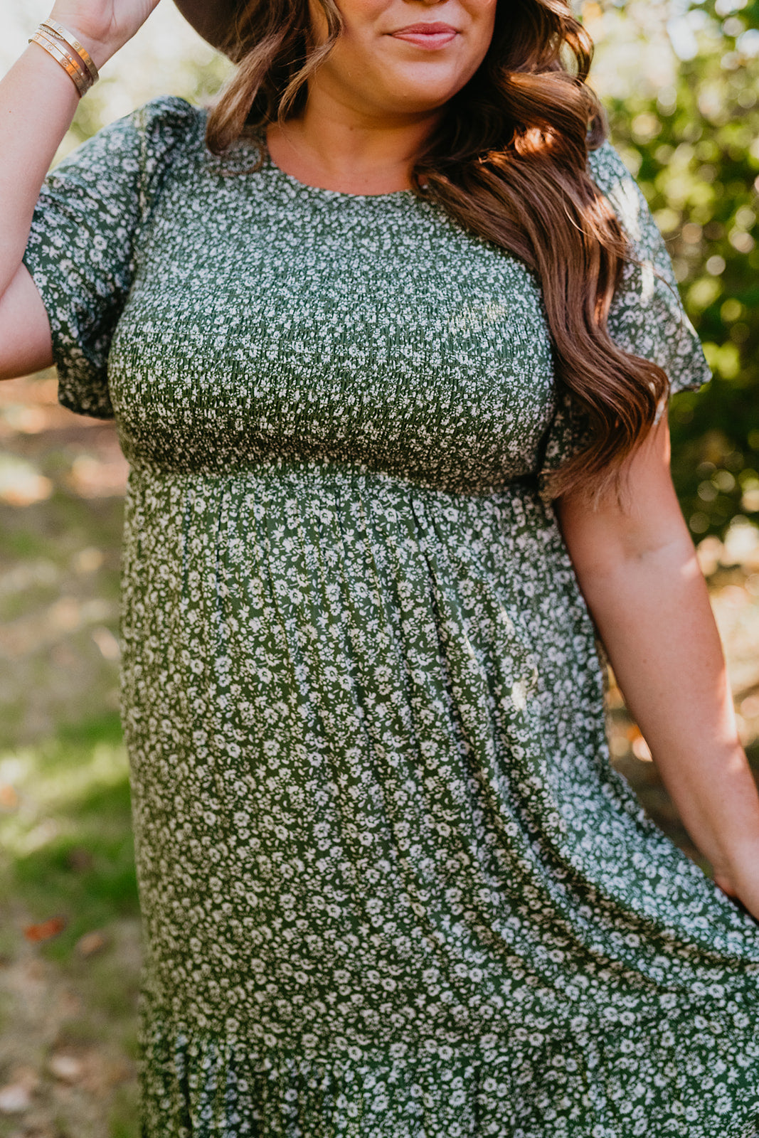THE ESTELLE SMOCKED MAXI DRESS IN OLIVE